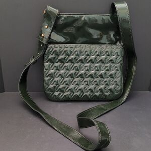 Jaeger Elegant Olive Green Patent Leather Shoulder Bag.